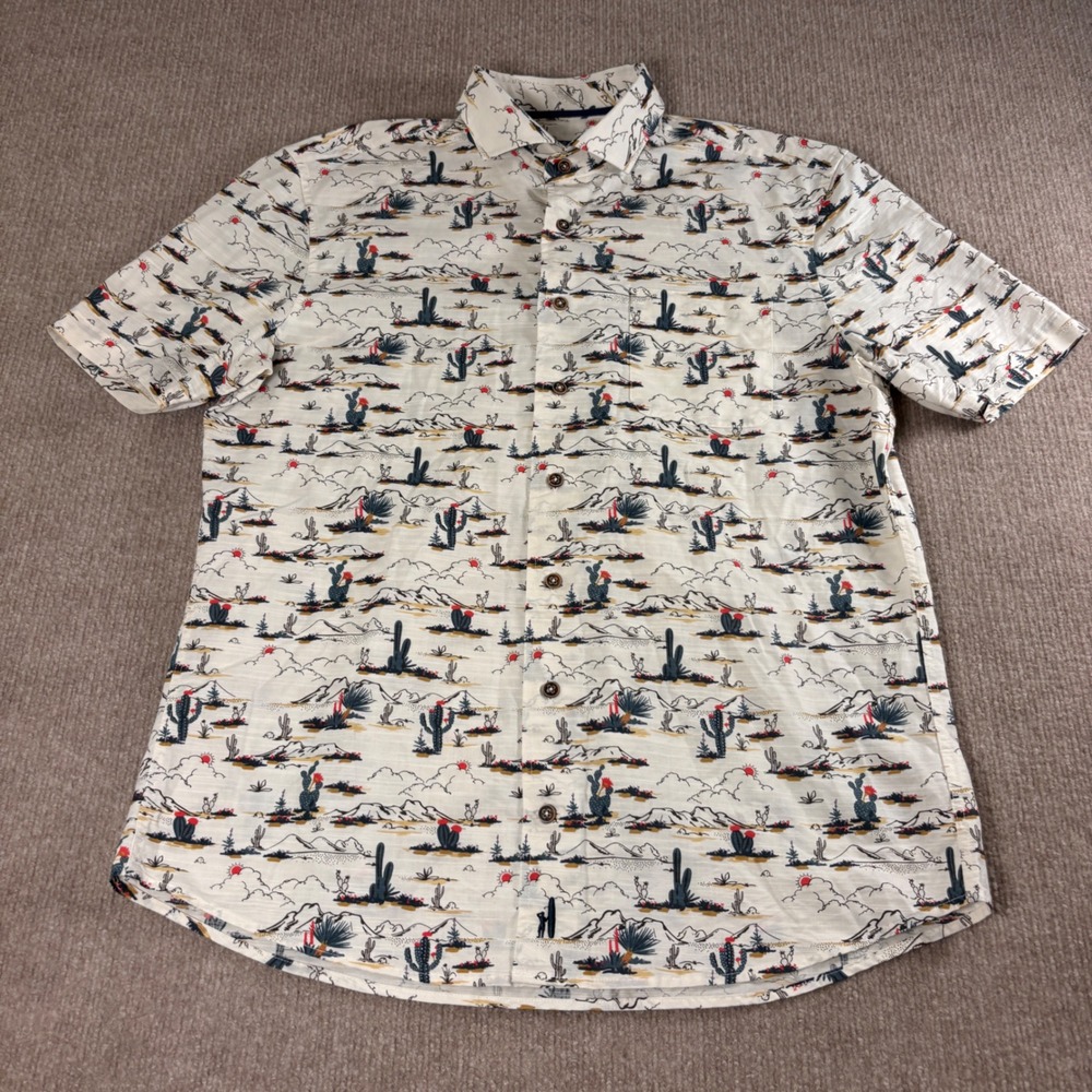 Johnnie-O Ezekial White AOP Cactus Desert Print Button Down Men Size Medium EUC - Picture 2 of 7